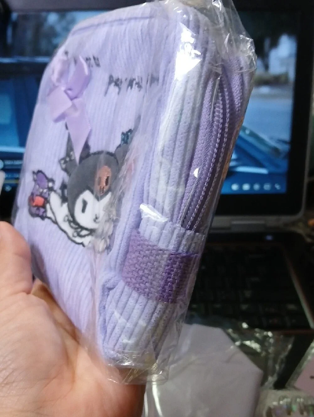 Lilac Kuromi Quilted Cosmetic Pouch with Bow